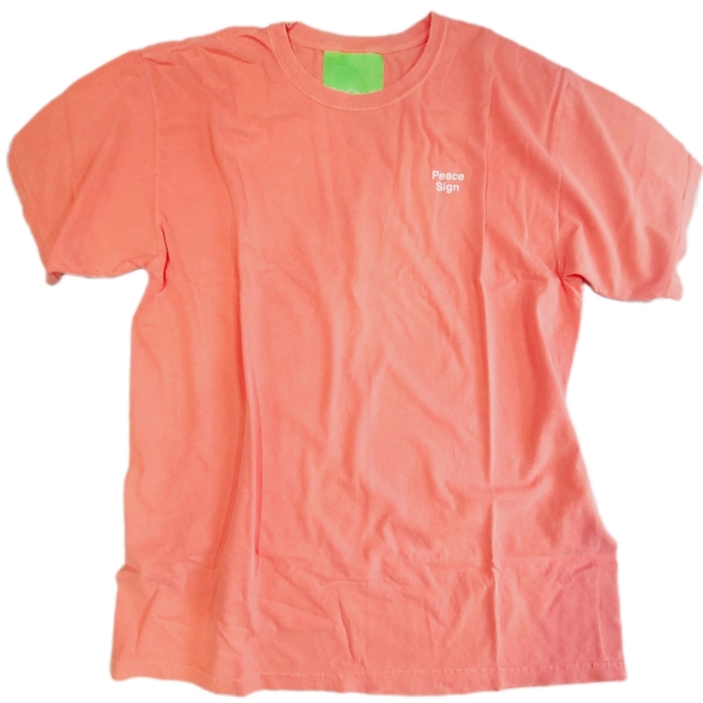 Mister Green Life Store Coral Neon T-Shirt Salmon Orange w/ 'PEACE SIGN' XL